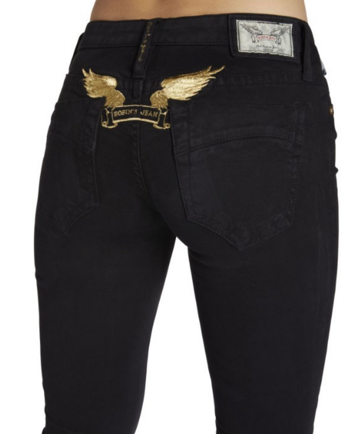 Robins Jean Black Skinny Jeans Gold Wings Detailing